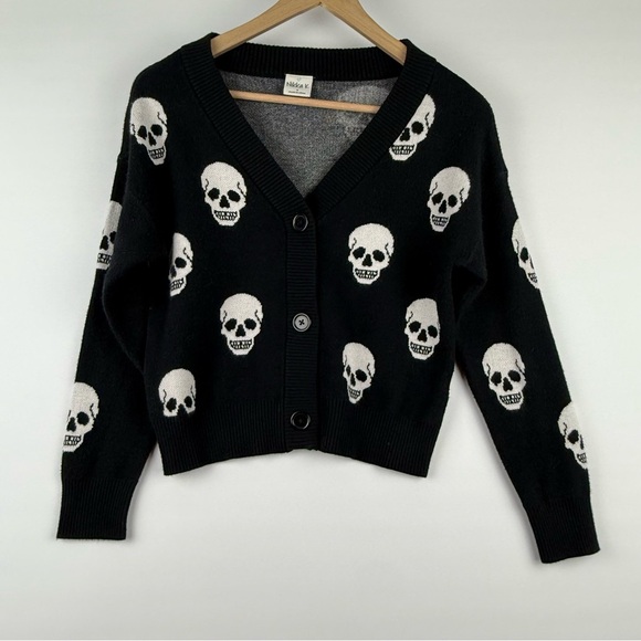 Nikka K Women’s S Black Skull Print Button Front Cardigan Sweater - Picture 1 of 6
